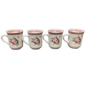 Set of 4 Pfaltzgraff DELICIOUS COFFEE MUGS  4"‎    Red Apples Lady Bug